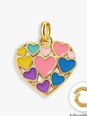 Gold Heart Multicolor Enamel Charm Pendant - Pink, Blue, Purple & Yellow